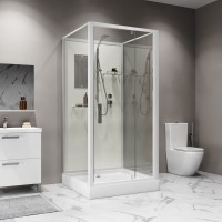 Душевая кабина Niagara Standart ST100/15Q/BK (100х100х200) квадрат,поддон 15см,распашная,проф.белый,без крыши,3 места