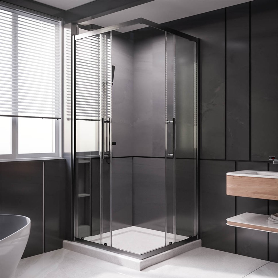 Душевой угол Veconi Premium Trento PTC-20GR, 900Х900x2000, брашированный графит, стекло прозрачное