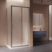 Душевой уголок Альфа-Н (Alpha-N) VSR-3AN9011CLGM, 1100*900, вороненая сталь, стекло прозрачное