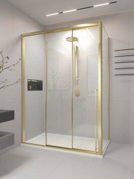 Душевой угол раздвижной Veconi Premium Ptato 300 SP G-L, 1200х1000x2000, золото брашированный, стекло прозрачное