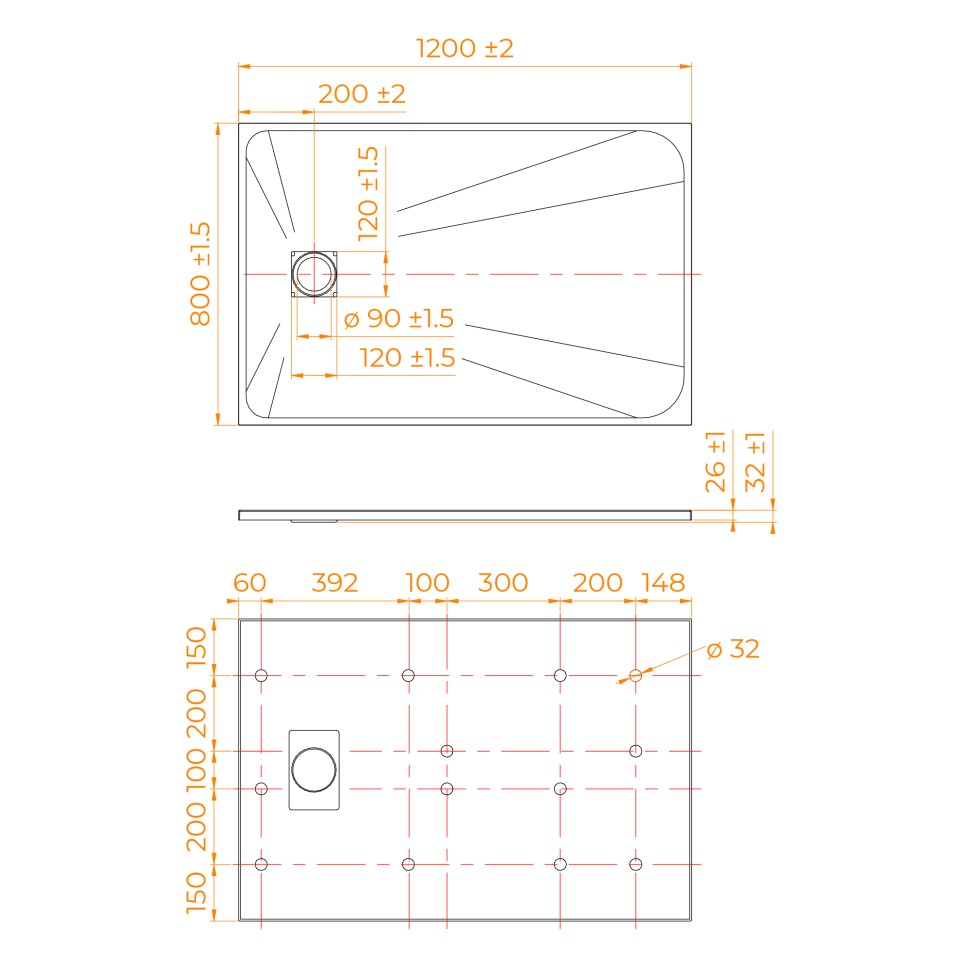 Душевой поддон прямоугольный RGW TSS-W Белый (800x1200)