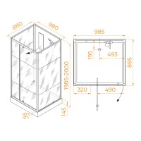 Душевая кабина прямоугольная, распашная дверь, стеклянная, профиль белый - RGW AN-207 (900x1000, Белый)