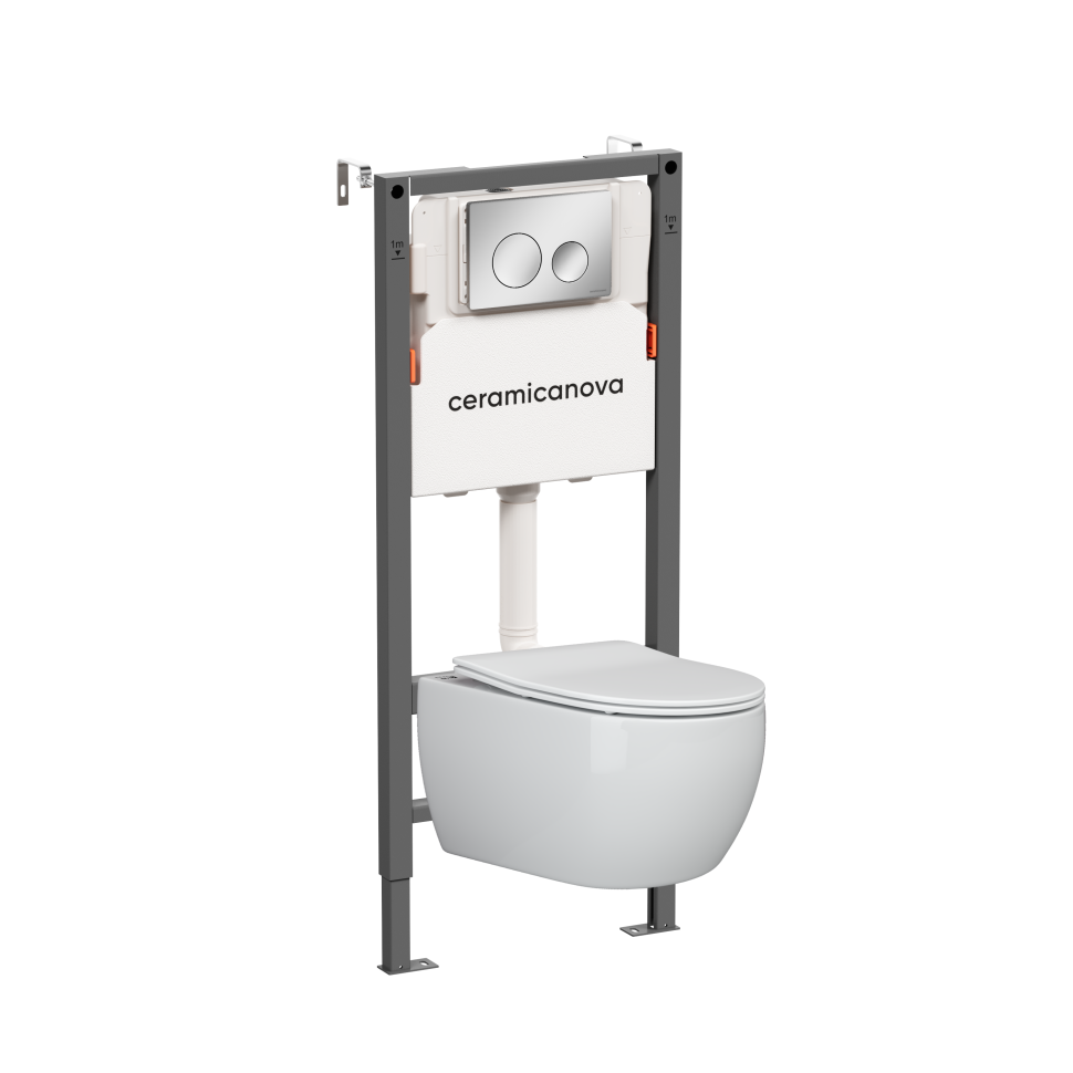 Комплект Подвесной унитаз PLAY Rimless + Система инсталляции Balance кнопка Circle, хром глянцевый