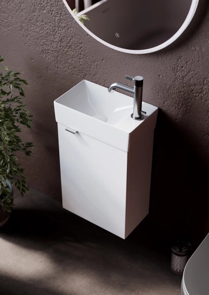 Тумба подвесная SANCOS Mini 355х205х500, с распашной дверцей, внутри 1 полка, белый глянец , арт.MN35WR