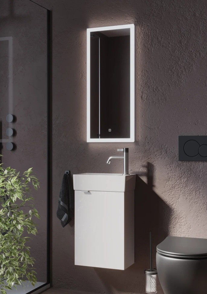 Тумба подвесная SANCOS Mini 355х205х500, с распашной дверцей, внутри 1 полка, белый глянец , арт.MN35WR