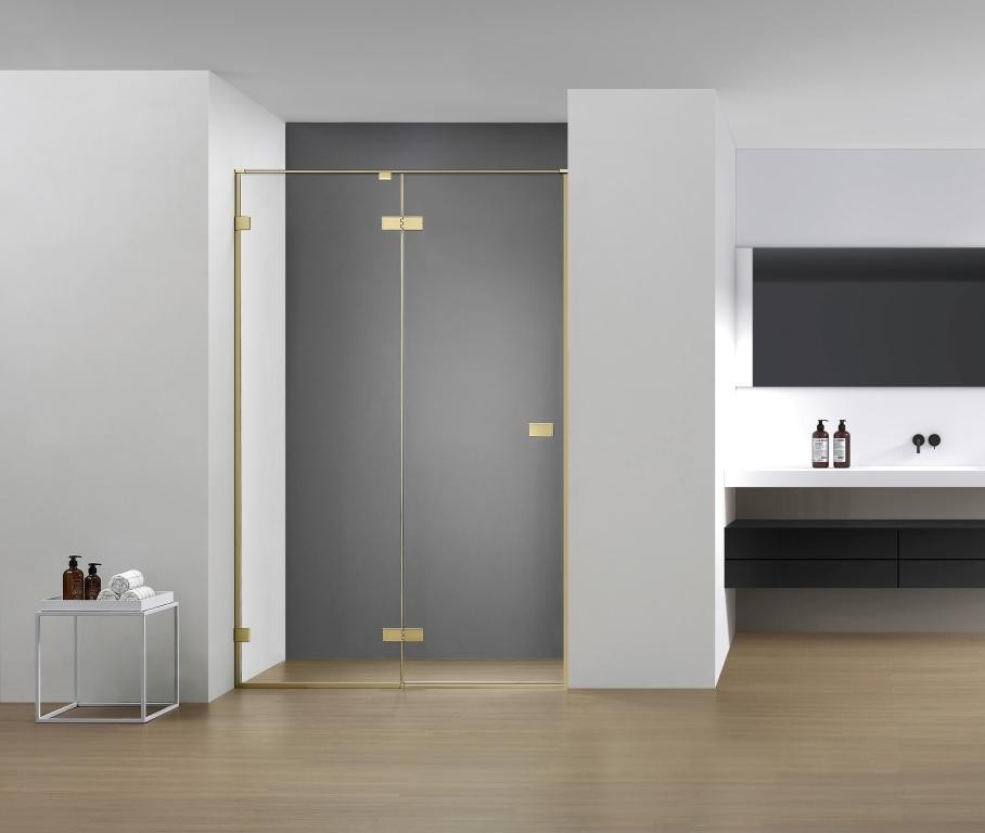 Душевая дверь в нишу 1000х2000 мм, стекло 8 мм, прозрачное, EasyClean, цвет профиля золото шлифованное