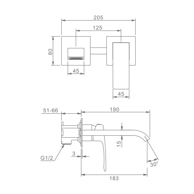 Смеситель Raglo встраиваемый для умывальника, графит