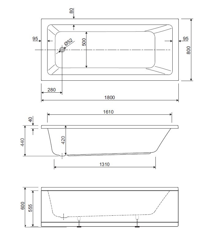 Акриловая ванна CEZARES PLANE SOLO MINI-180-80-42-W37