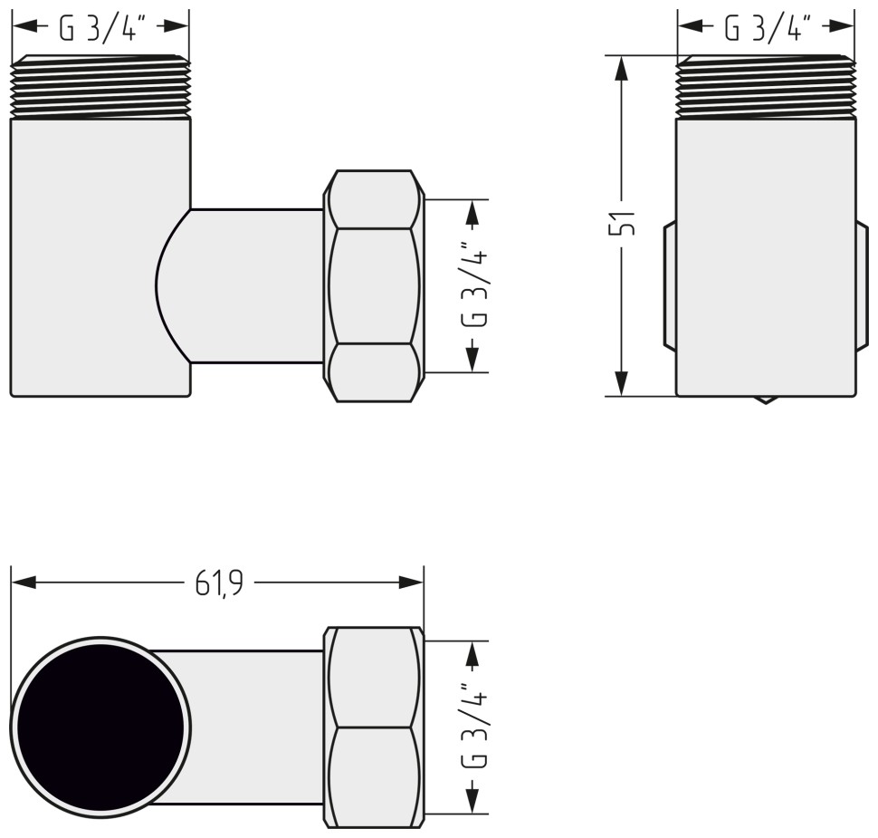 Уголок переходной (G 3/4" НР х G 3/4" НГ)