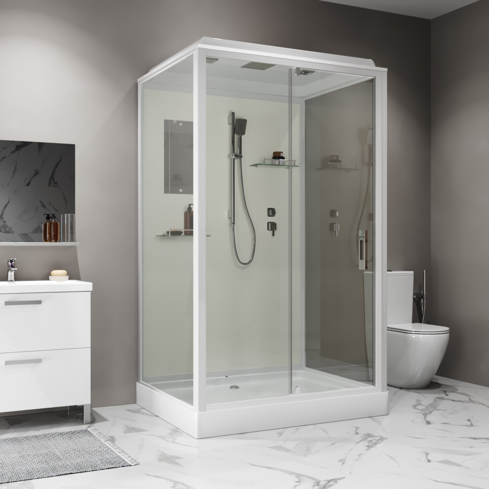Душевая кабина Niagara Standart ST100/80/15Q (100х80х215) прямоугольник,поддон 15см,распашная,проф.белый,3 места