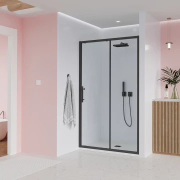 Душевая дверь Veconi Evo 100 B, 1600x1950, черный матовый, стекло прозрачное