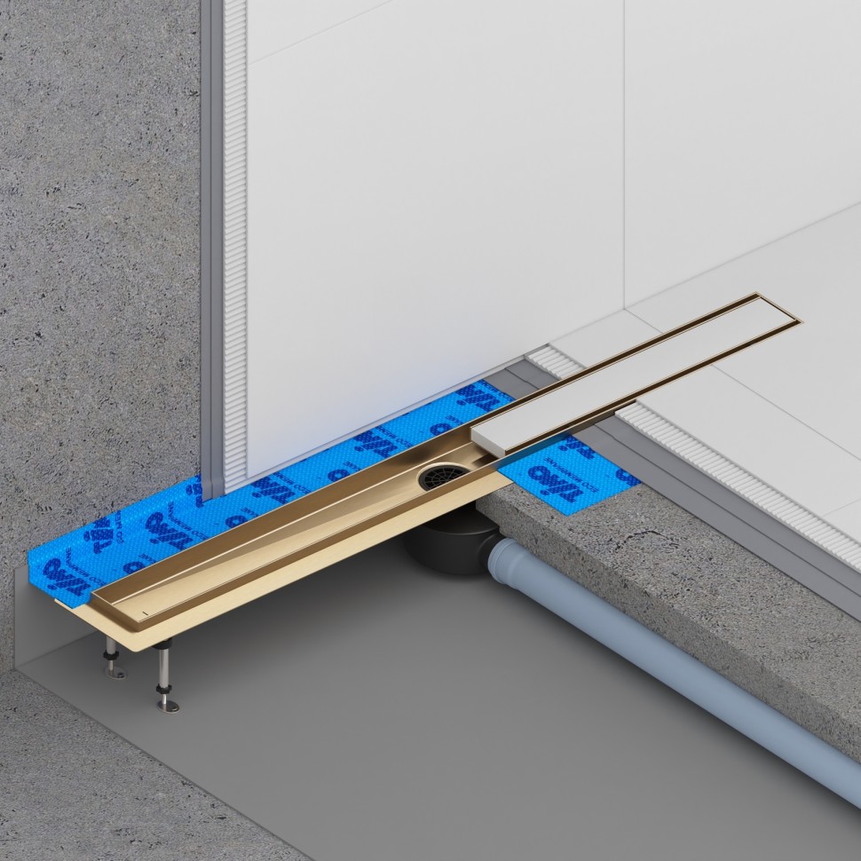 Душевой лоток TIMO Drain System 600 с двусторонней панелью "plate" под плитку, Золото матовое