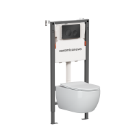 Комплект Подвесной унитаз PLAY Rimless + Система инсталляции Balance кнопка Circle, черный матовый