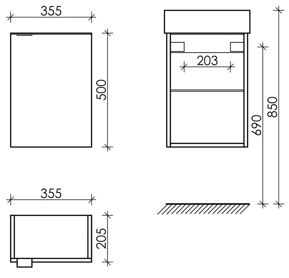 Тумба подвесная SANCOS Mini 355х205х500, с распашной дверцей, внутри 1 полка, дуб галифакс натуральный , арт.MN35EGR