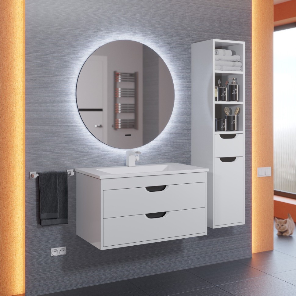 Зеркало для ванной с подсветкой Uperwood Modul 80*80, бесконтактный сенсор, антизапотевание, круглое, холодная подсветка