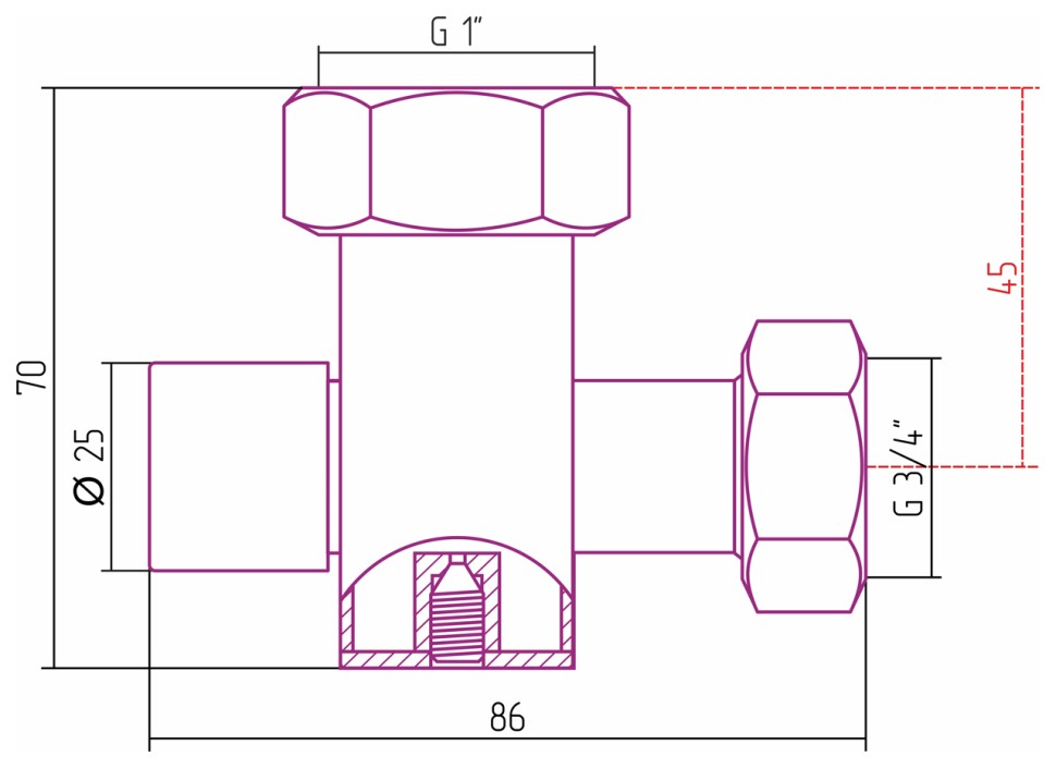Вентиль запорный с клапаном скрытый (G 1" НГ х G 3/4" НГ)
