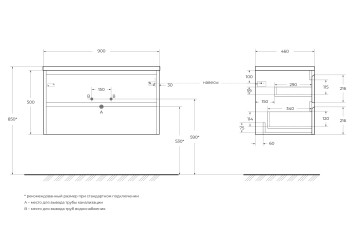 База под раковину подвесная BelBagno KRAFT-900-2C-SO-CG Cemento Grigio