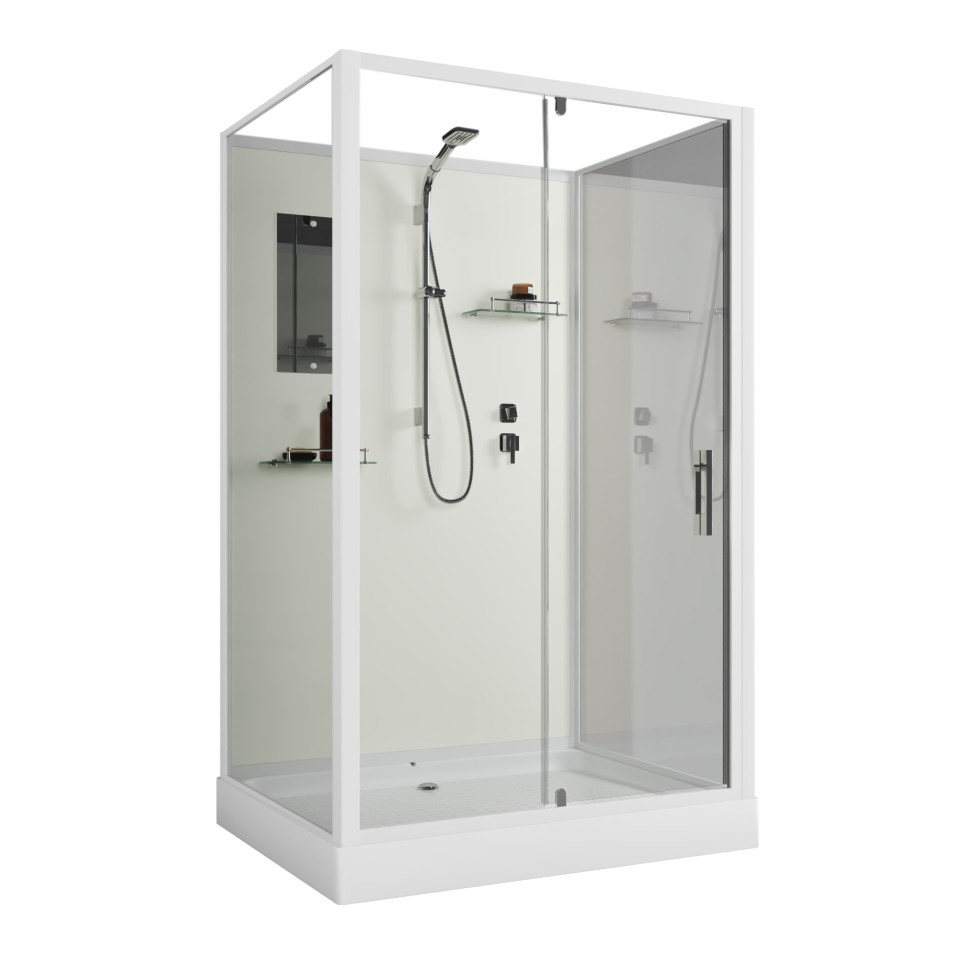 Душевая кабина Niagara Standart ST100/80/15Q/BK (100х80х200) прямоугольник,поддон 15см,распашная,проф.белый,без крыши,3 места