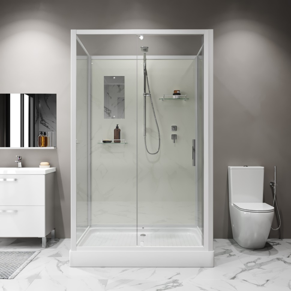 Душевая кабина Niagara Standart ST100/80/15Q/BK (100х80х200) прямоугольник,поддон 15см,распашная,проф.белый,без крыши,3 места