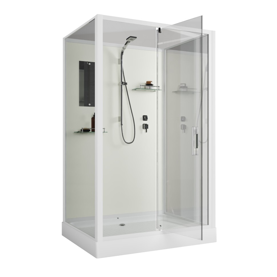 Душевая кабина Niagara Standart ST100/80/15Q/BK (100х80х200) прямоугольник,поддон 15см,распашная,проф.белый,без крыши,3 места