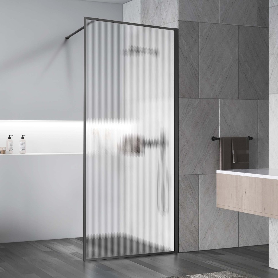 Душевая перегородка Walk-In VSW-1HP110FLGM, 1100*2000, вороненая сталь, стекло рифленое