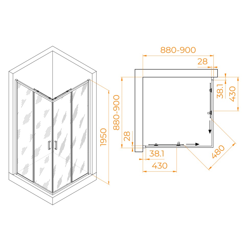 Душевой уголок RGW CL-36 (Cora, 900x900)