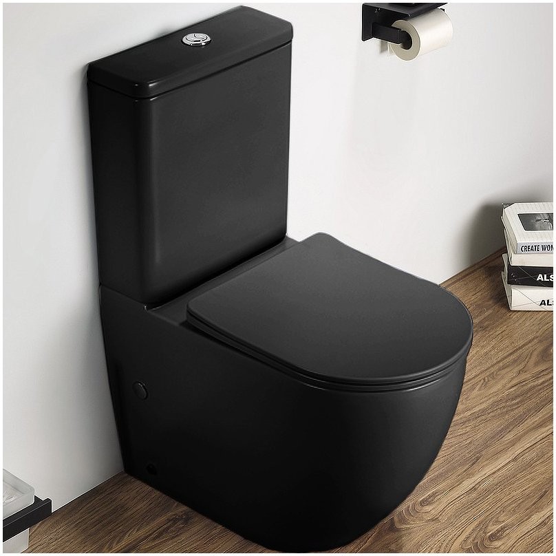 Унитаз Напольный,приставной Ceramalux Rimless с сиденьем и бачком 2166XMB цвет черный