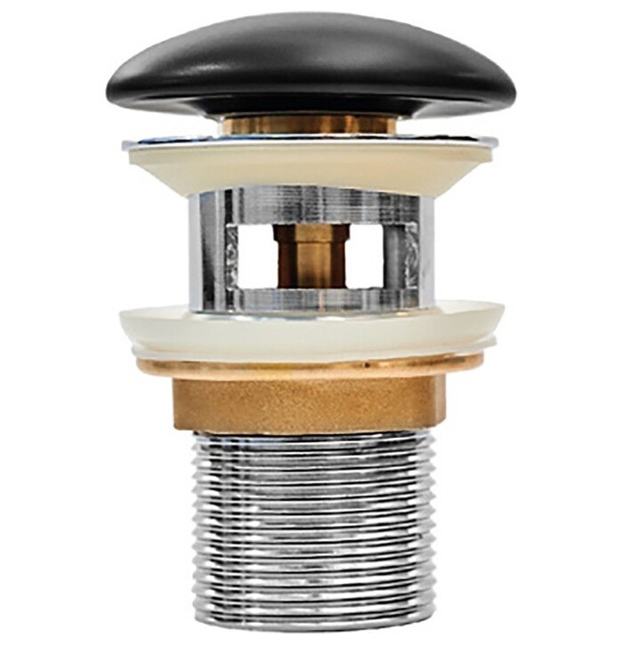 Донный клапан Clik-clak MILLEAU PD1MB/WO с керамической накладкой (матовый черный) для раковины с переливом