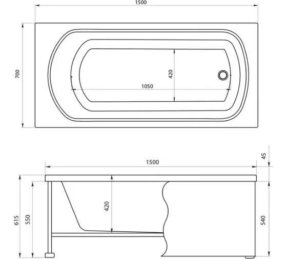 Акриловая ванна Aquanet Nord NEW 150x70 (с каркасом)