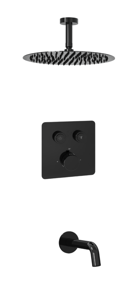 Душевая система скрытого монтажа для душа MILLEAU Tissage TERMO 2SBIT/324.2-GB на 2 потока (комплект с монтажным блоком), Черный глянец