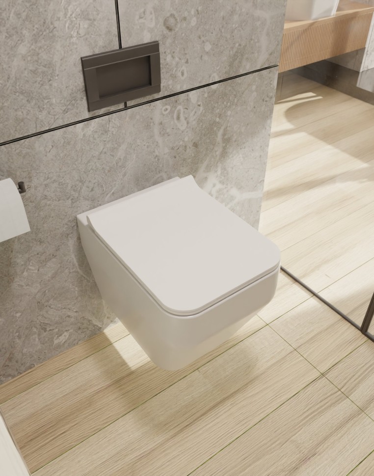 AQM2009 Унитаз подвесной с сиденьем SoftClose, технология смыва Rimless, скрытый крепеж. 525х360х370