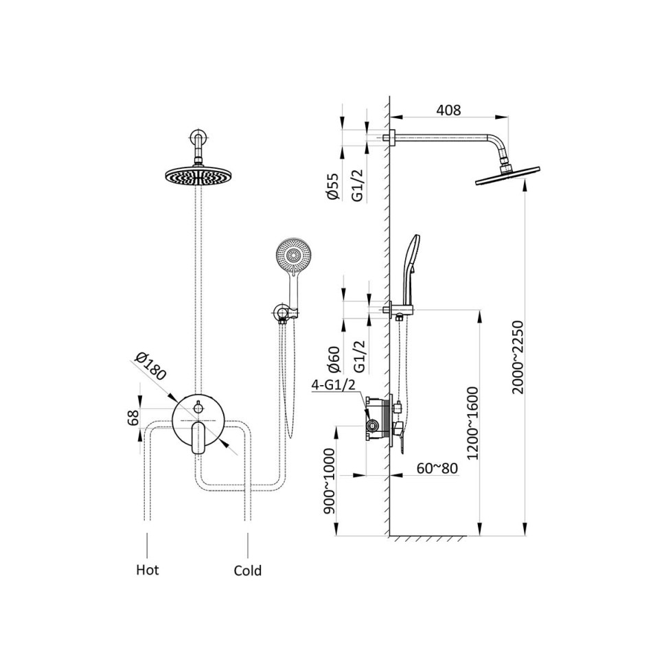 Душевой комплект Desire VSFW-1D1GM, встраиваемый, 2 режима, вороненая сталь