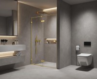 Душевая дверь в нишу 1400х2000 мм, стекло 8 мм, прозрачное, EasyClean, цвет профиля золото шлифованное