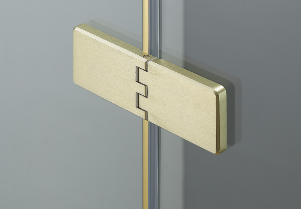 Душевая дверь в нишу 1400х2000 мм, стекло 8 мм, прозрачное, EasyClean, цвет профиля золото шлифованное