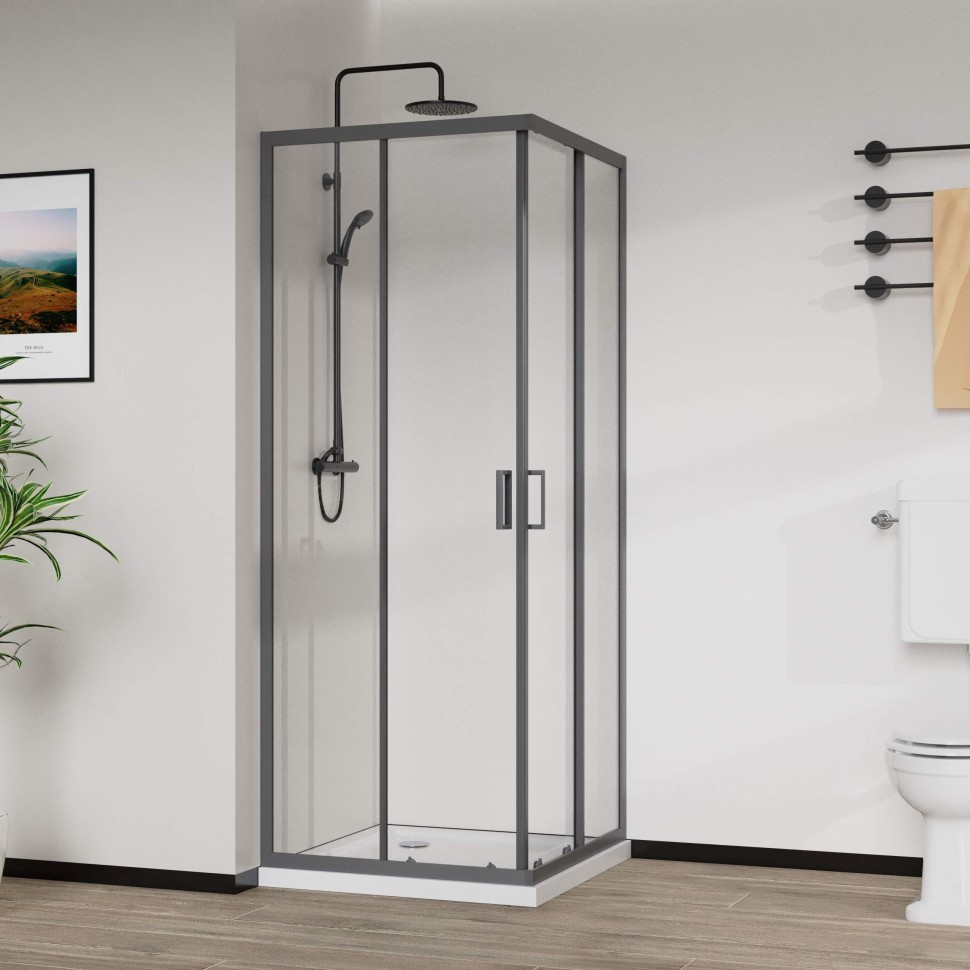 Душевой уголок City VSS-5CT8010CLGM, 1000*800, вороненая сталь, стекло прозрачное