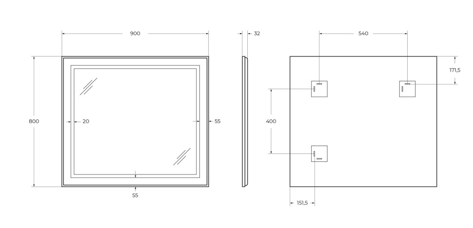 Зеркало BelBagno SPC-KRAFT-900-800-SENS-NERO