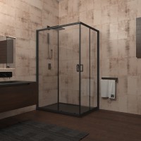 Душевой угол Veconi Rovigo RV-14, 1100x800x1950, черный, стекло прозрачное