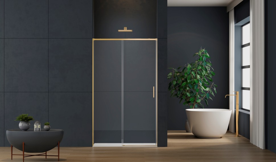 Душевая дверь Софт 2 (Soft 2) VDS-3SO2110CLG, 1100, брашированное золото, стекло прозрачное