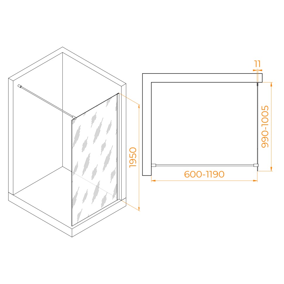 Душевая перегородка RGW WA-002B (Тонированное (Серое), 1000)