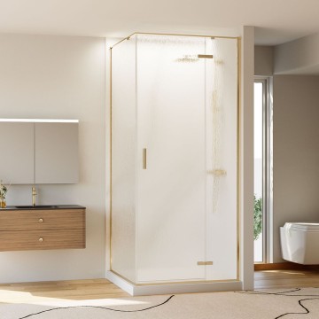 Душевой угол Veconi Rovigo RV-073RG/R, 1000х800х1950, золото брашинг, стекло дождь