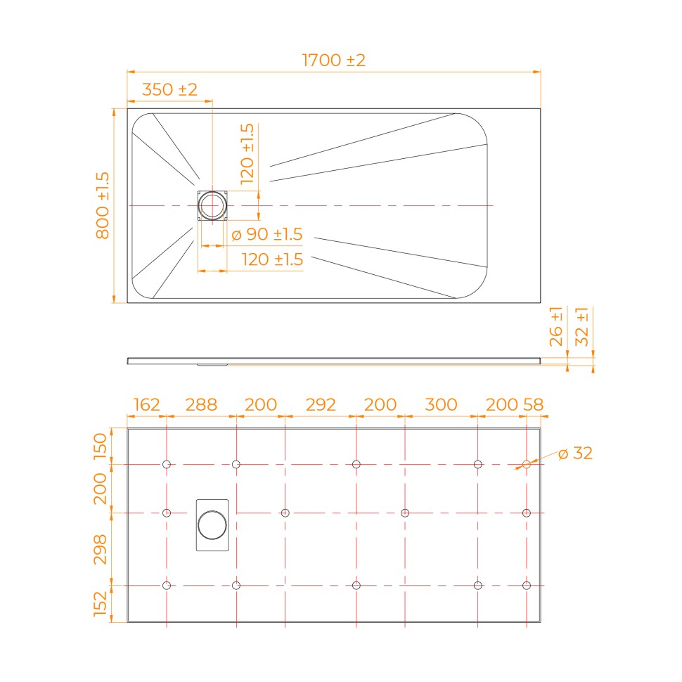 Душевой поддон прямоугольный RGW TSS-W Белый (800x1700)