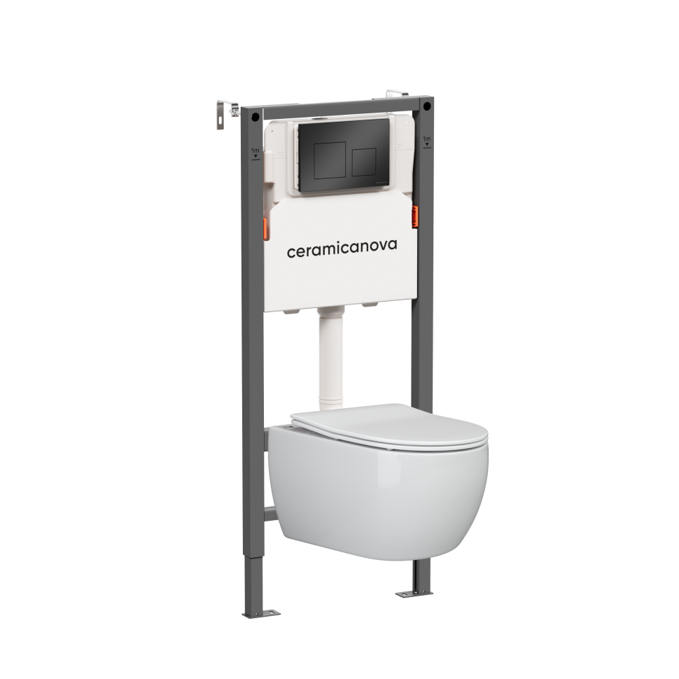 Комплект Подвесной унитаз PLAY Rimless + Система инсталляции Balance кнопка Square, черный матовый