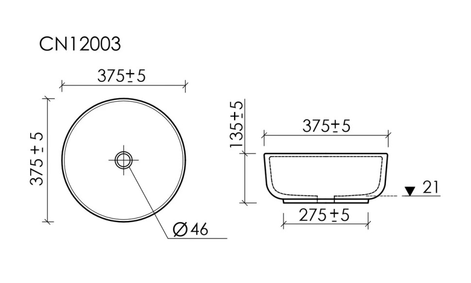 Раковина накладная Taycan, круглая, диаметр 375 мм, высота 140 мм, белая матовая