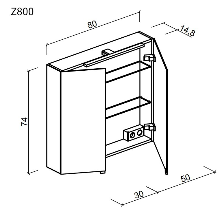 Зеркальный шкаф для ванной комнаты SANCOS Hilton 800x148х740 мм, с LED подсветкой,арт. Z800