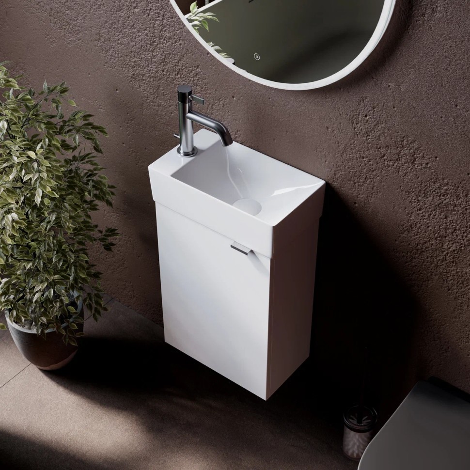 Тумба подвесная SANCOS Mini 355х205х500, с распашной дверцей, внутри 1 полка, белый глянец , арт.MN35WL