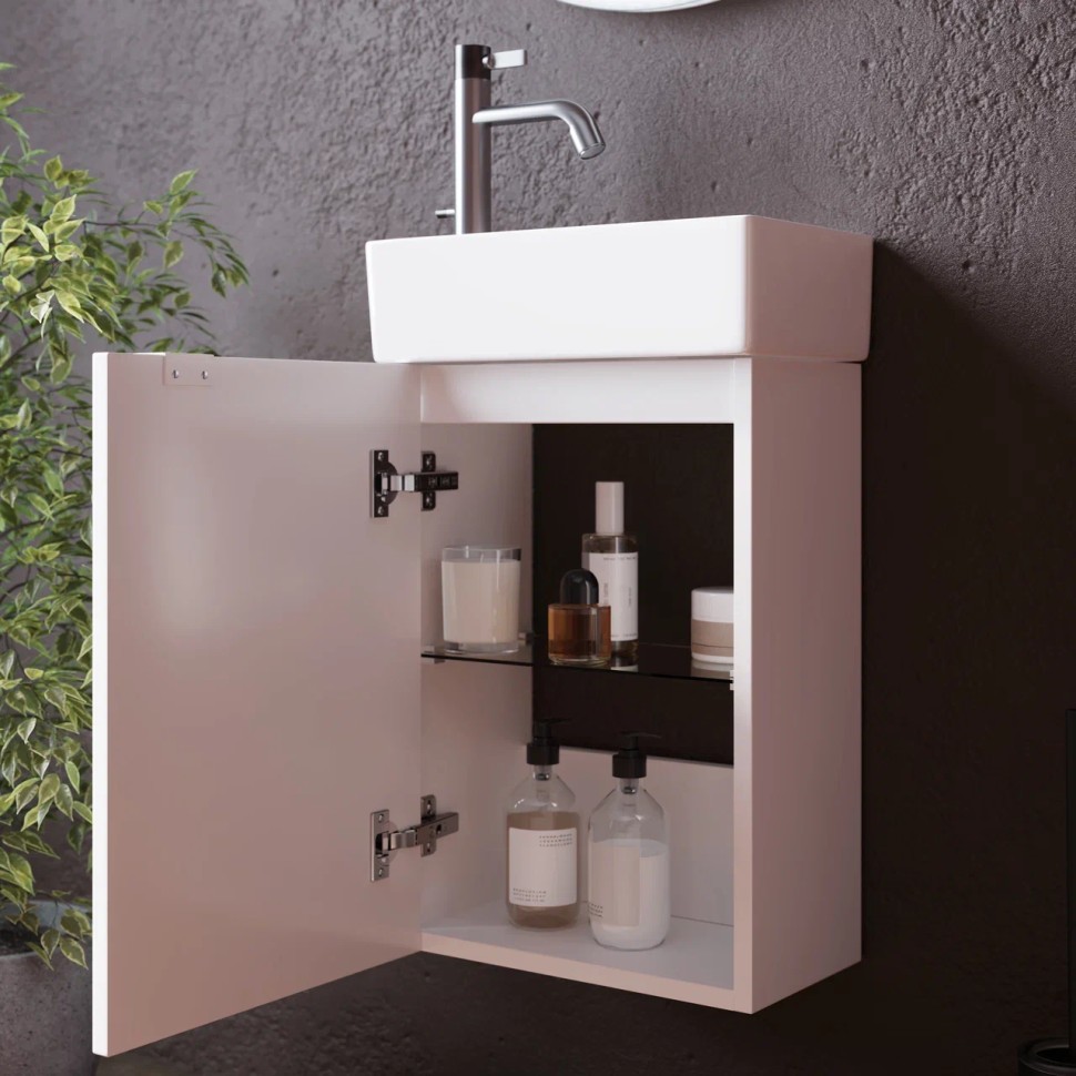 Тумба подвесная SANCOS Mini 355х205х500, с распашной дверцей, внутри 1 полка, белый глянец , арт.MN35WL