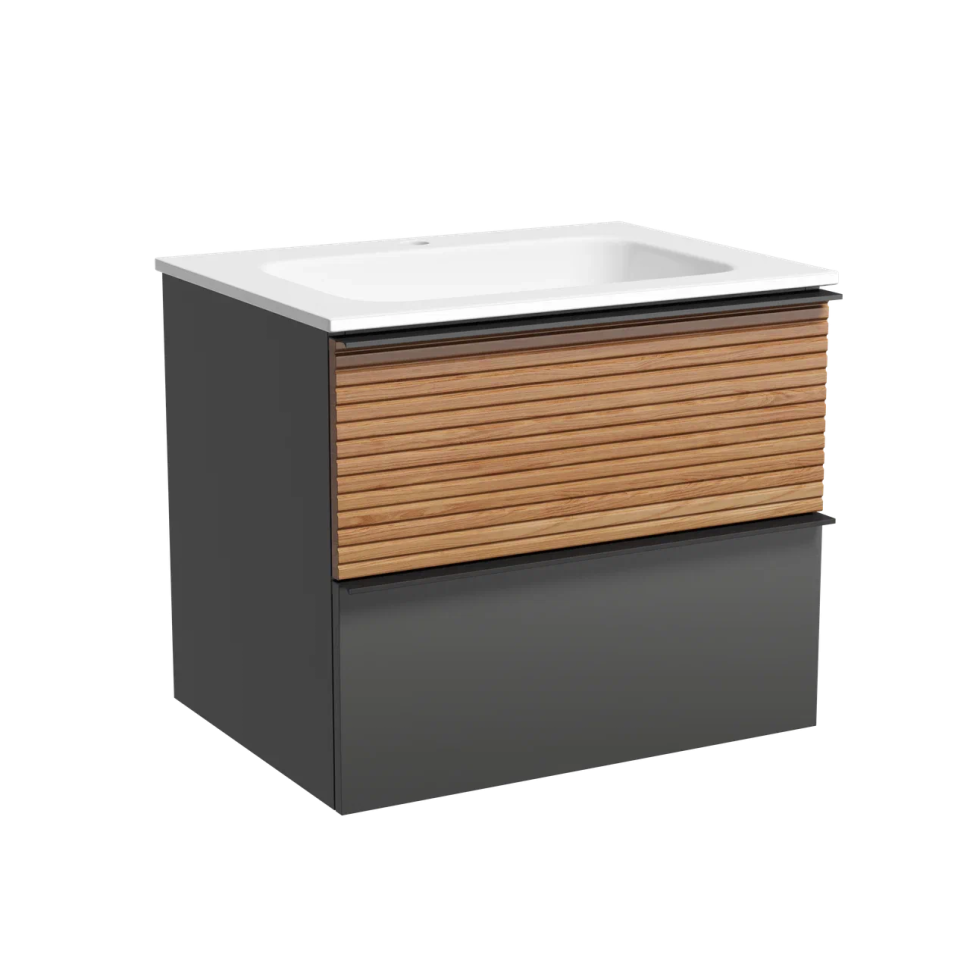 Тумба подвесная SANCOS Delta 590х445х500, c двумя ящиками оснащенными доводчиками, дуб красный/графит , арт. DL60GR