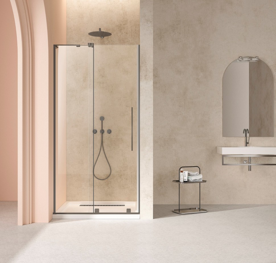 Душевая дверь Волк-Ин (Walk-In) VDS-4WSL120CLGM-L, 1200, вороненая сталь, стекло прозрачное, левая