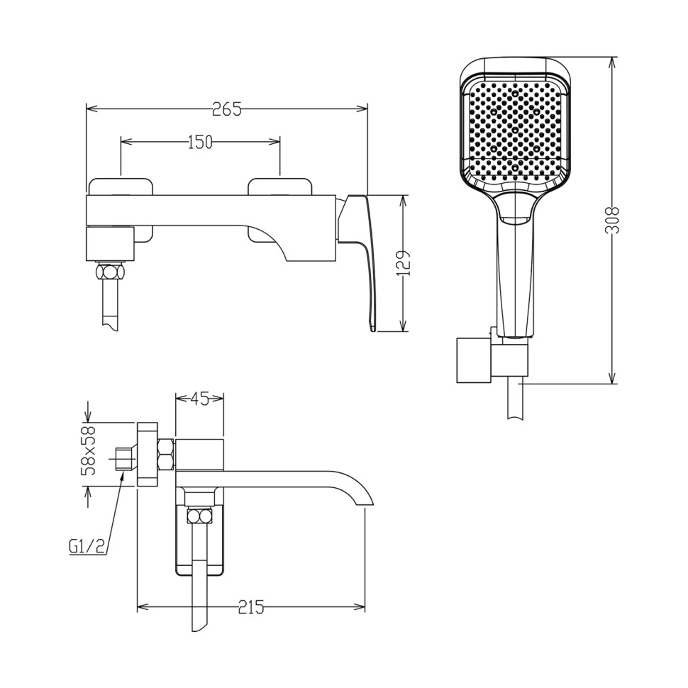 Смеситель Raglo для ванны и душа, графит