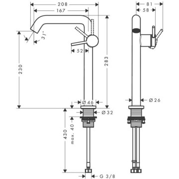 Смеситель Hansgrohe Tecturis S для раковины, 1 отверстие, с донным клапаном, цвет: хром 73370000